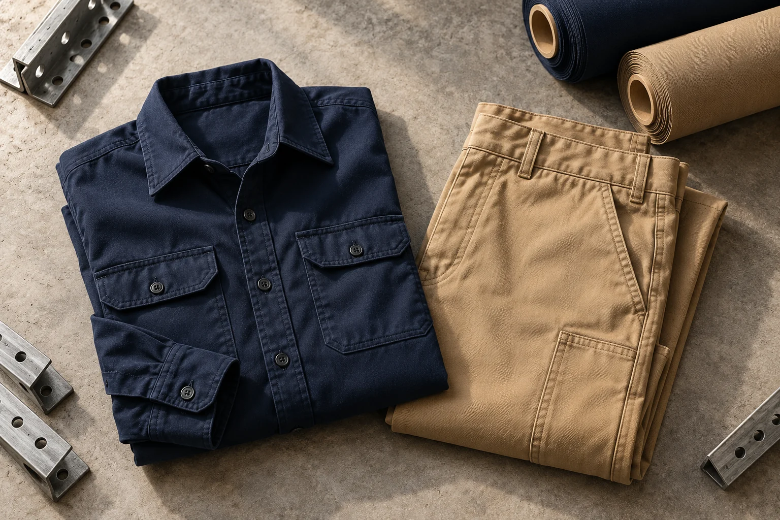 Illustrative still life of industrial workwear